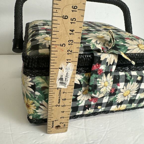 Sewing Box Basket Vintage Square Floral Design Padded w/ Handle - Picture 9 of 10